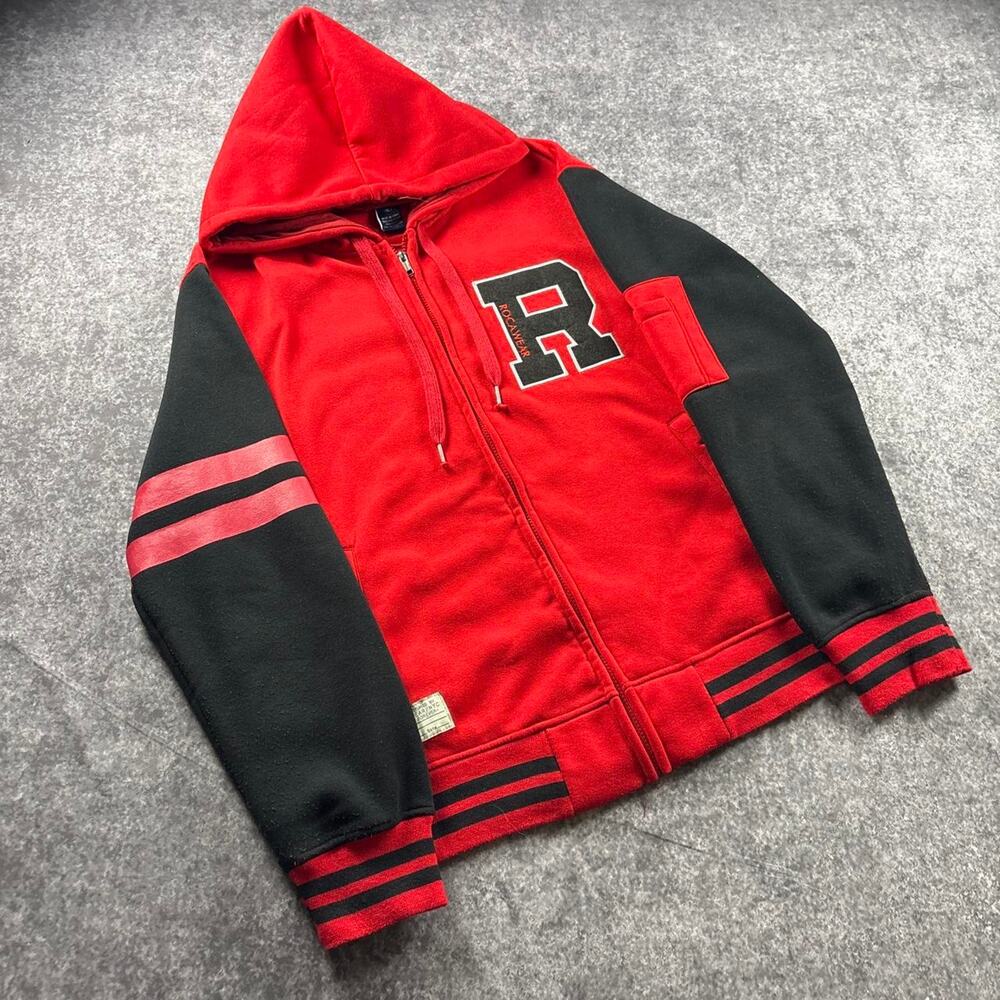 Rocawear Full Zip Hoodie Men’s XL Red Black Varsity Y2K Streetwear Jacket